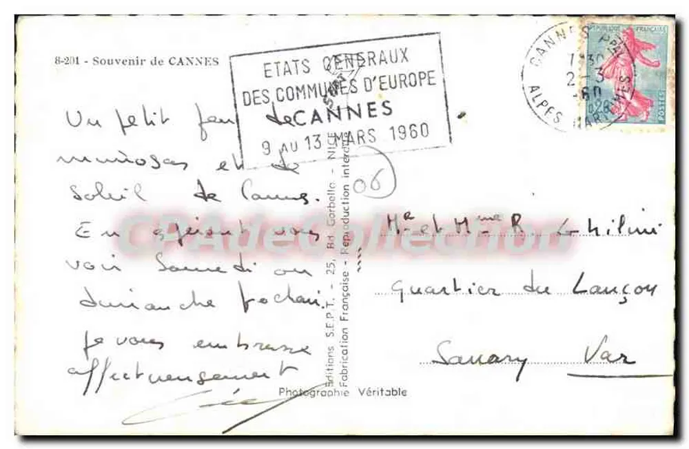 Cannes — Lembrete de Cannes — Edição S.F.P.T. - Verso