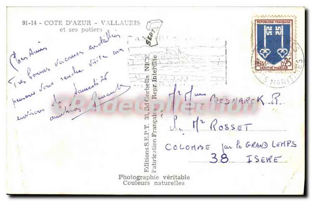 Vallauris - Côte d'Azur e seus ceramistas — Edições S.E.P.T. 35, Ed. Corbella, Rep. Inter. Francesa - Verso