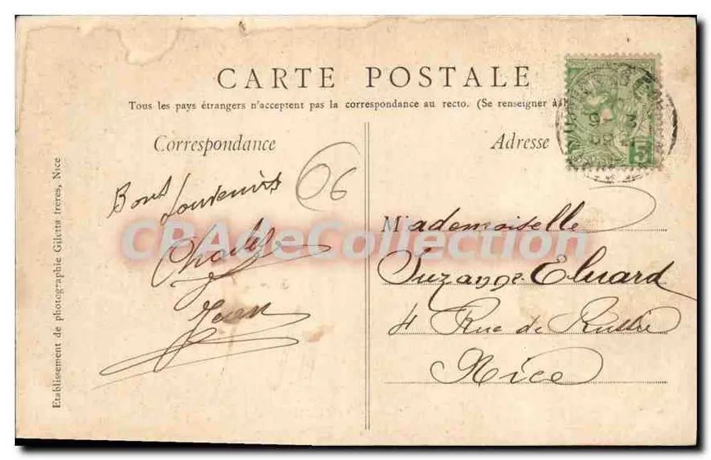 Monte-Carlo — Souvenir de MONTE-CARLO. — Edition Giletta, phot., Nice, n° 848. - Verso