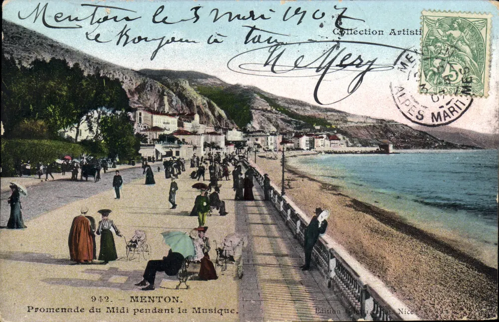Menton — Promenade du Midi während der Musik — Giletta frères Edition, Nice, Nr. 942 - Vorderseite