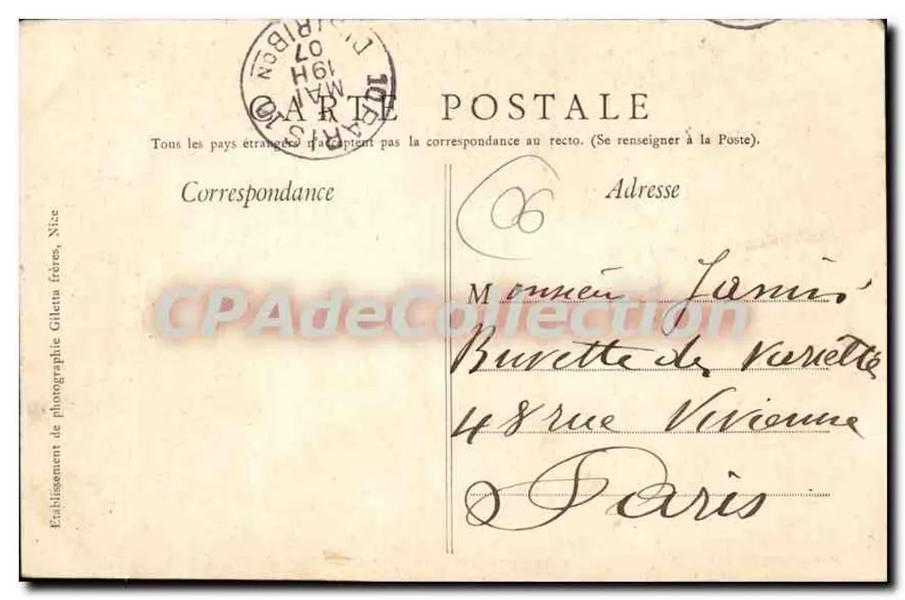 Menton — Promenade du Midi während der Musik — Giletta frères Edition, Nice, Nr. 942 - Rückseite