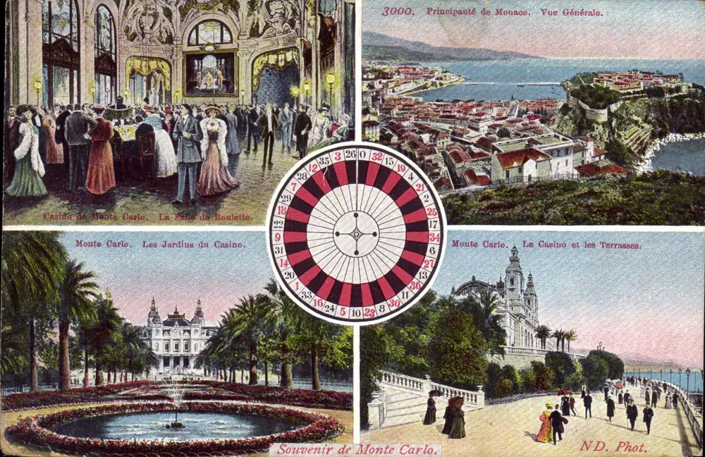 Principat Monaco, Allgemeiner Blick — Casino de Monte Carlo, Die Roulette-Saal, Die Casino-Gärten, Das Casino und Terrassen — N.D. Phot. - Vorderseite