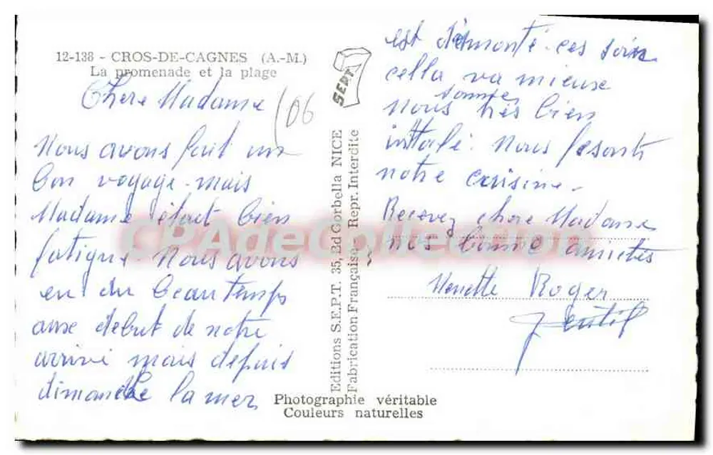 Cros-de-Cagnes — Die Promenade und der Strand — Editions S.E.P.T. 35, 24 Corbella - Rückseite