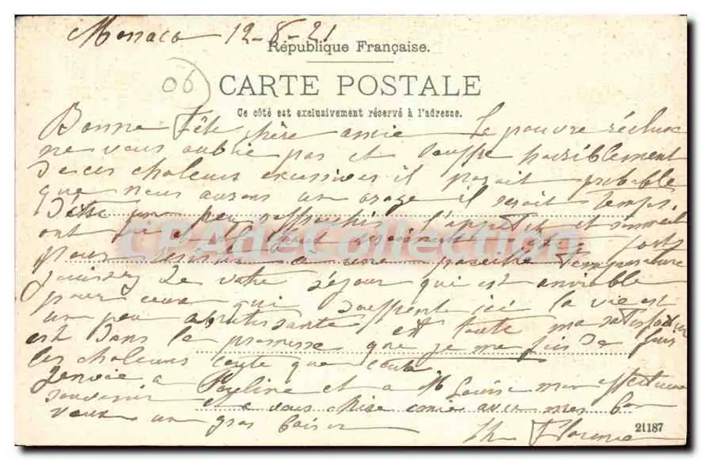 Vista de la Carretera de la Corniche en Cap Martin — Menton — editor D. Molinari, n° 7944 - Reverso