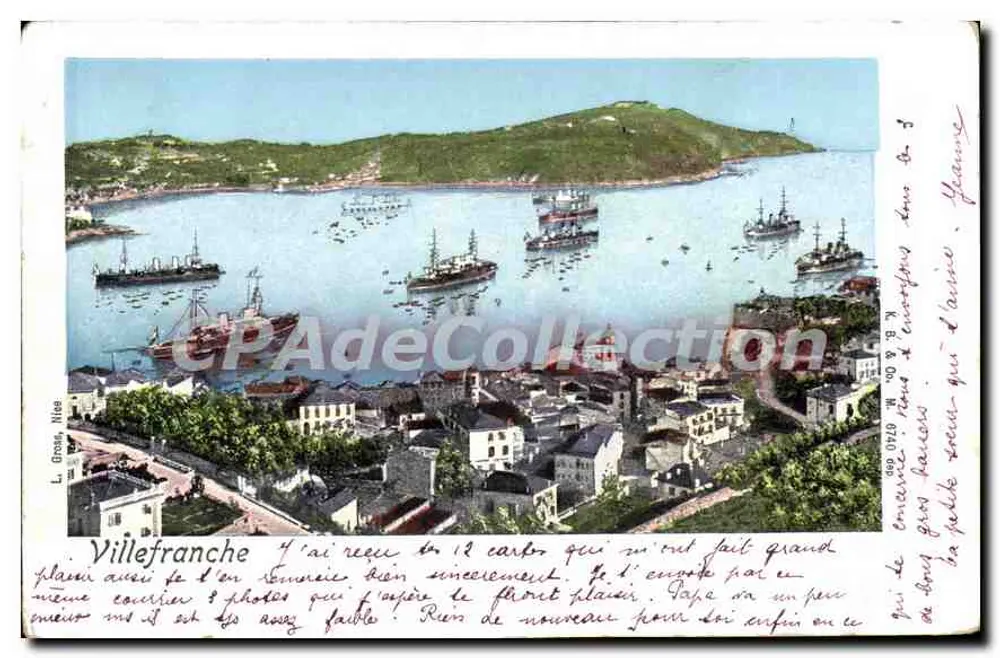 Villefranche-sur-Mer — widok z lotnictwa portu z łodziami — L. Gras, Nice - Awers