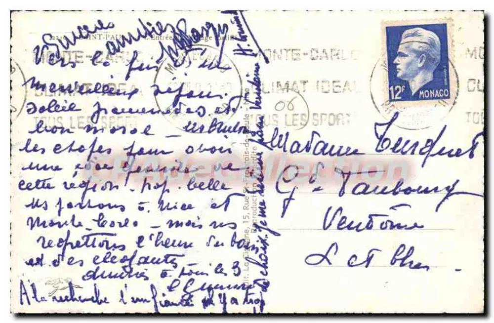 Entrada do castelo de Monte-Carlo — vista das arcos e do canhão — editor anônimo - Verso