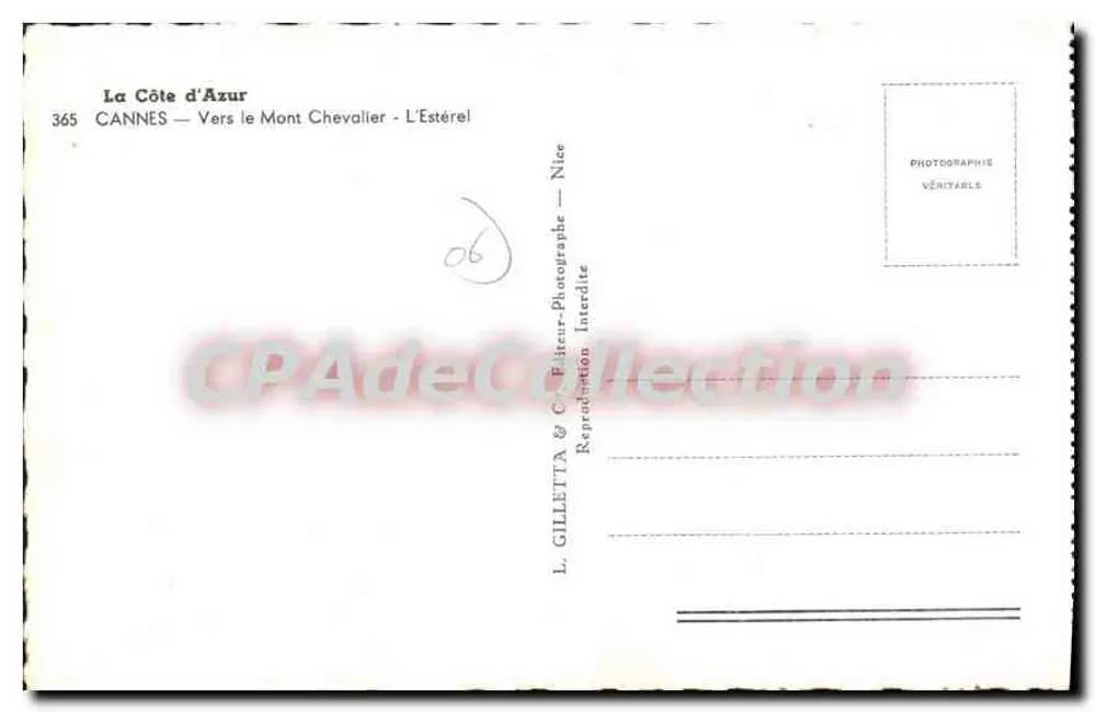 Cannes — Zum Mont Chevalier — L'Estérel — L. Gilletta & Cie, Fotograf in Nizza - Rückseite