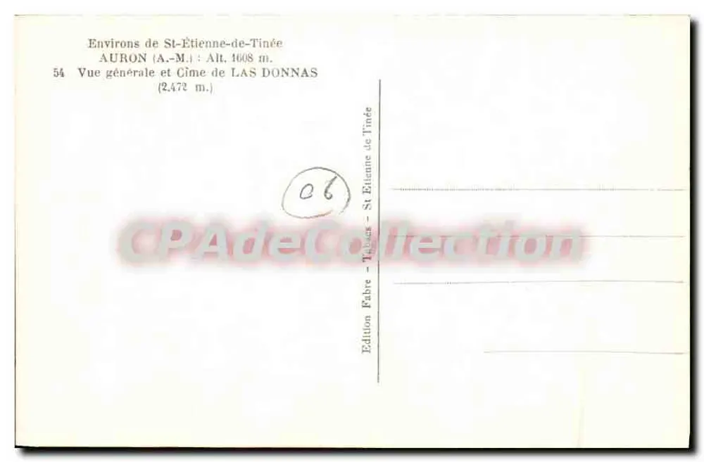 Auron (A.-M.) — Allgemeiner Blick und Cime de Las Donnas — Edition Fabre - St Étienne de Tinée - Rückseite