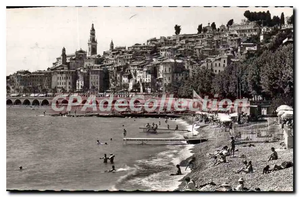 Menton — Ansicht der Altstadt und des Strandes — Editions S.E.P.T. - Französische Reproduktion - Vorderseite