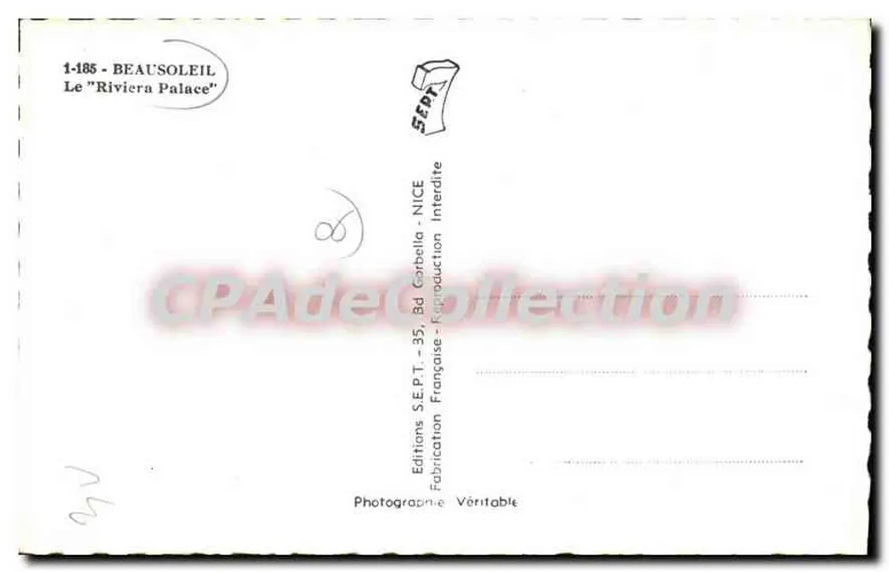 Le Riviera Palace — Nice — Edições S.E.P.T. - Verso
