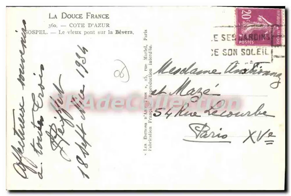 Sospel — Der alte Brücke über die Bévera — La Douce France, n°360 - Rückseite