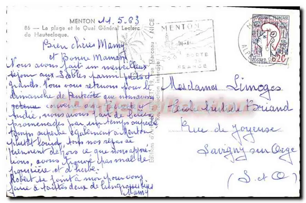 Strand und General-Leclerc-Quai in Menton — Éditions d'Art Interch. n°86 - Rückseite