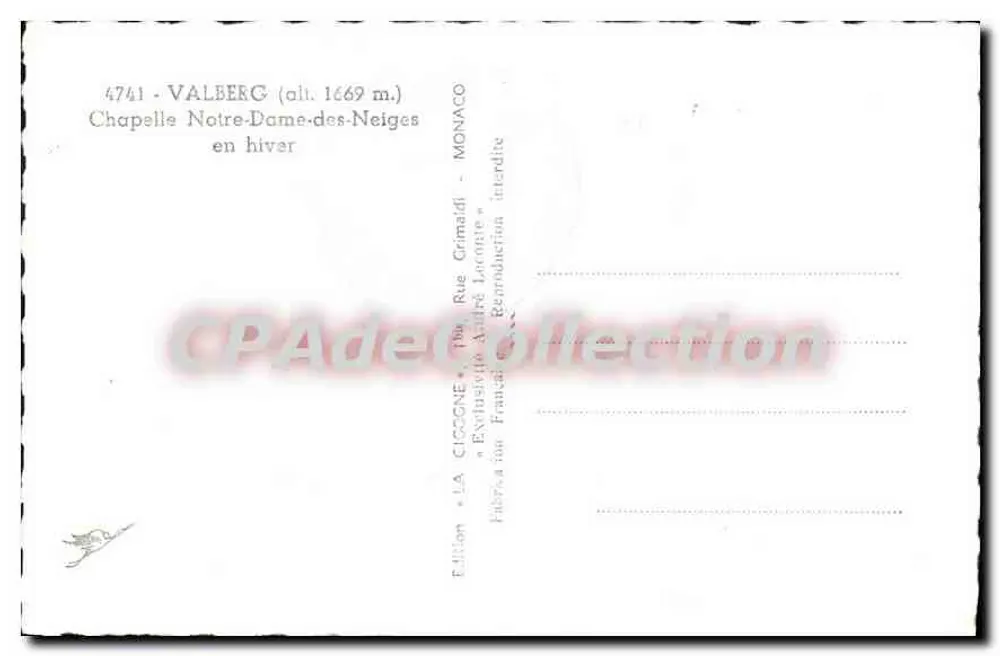 Kapelle Notre-Dame-des-Neiges — Valberg (alt. 1669 m.) — Edition La Cicogne - Rückseite