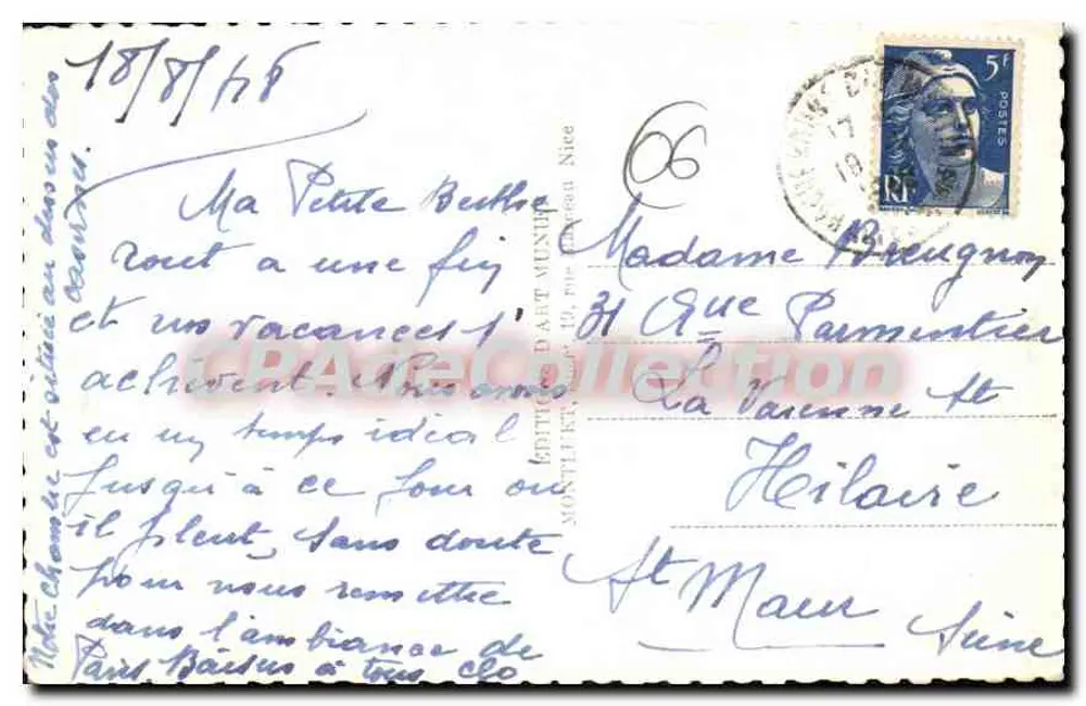Menton - Vista G. e os Casememen — Edição D'Art Ménin, n° 236 - Verso