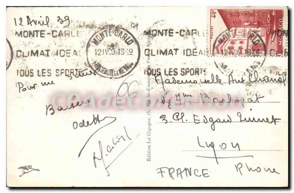 Principado de Mônaco — Vista geral tirada de Roquebrune — Edição La Cigogne - Verso