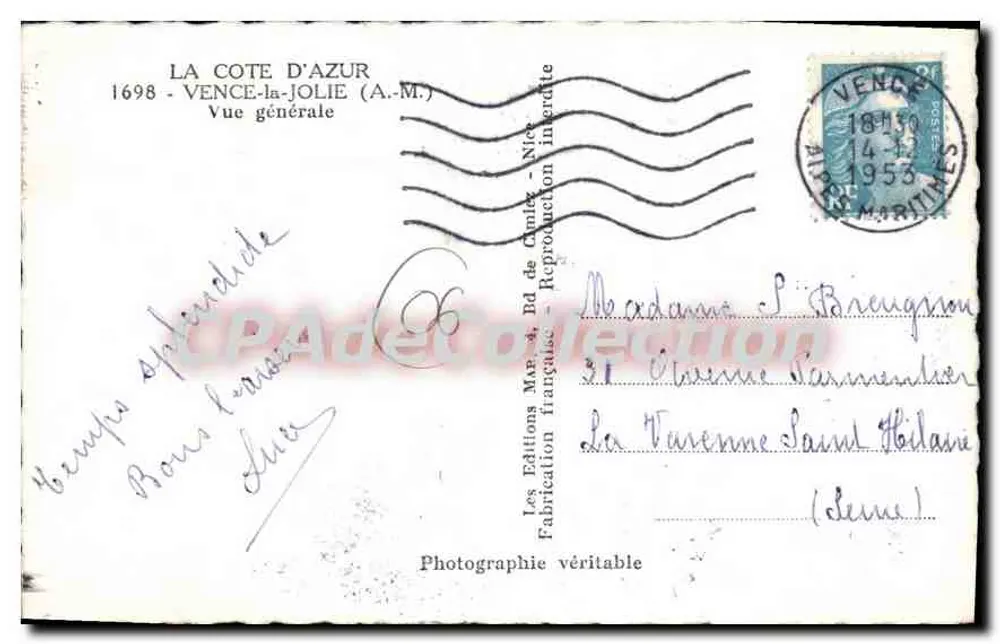 Vence-la-Jolie — Vue générale — Les Éditions Mar. de Cimley - Verso