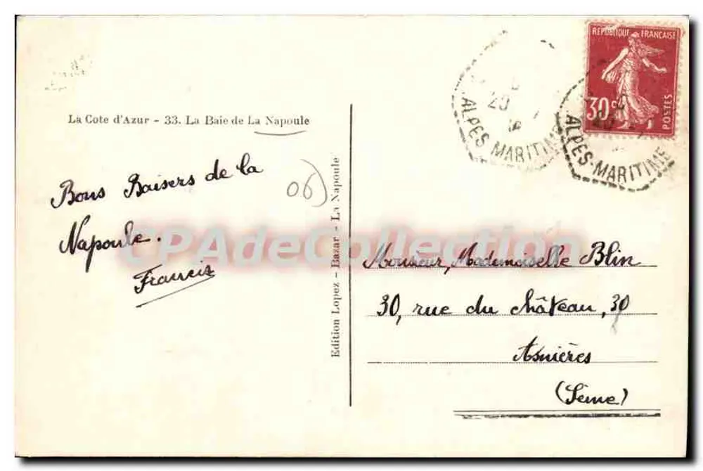 La Baie de La Napoule — Côte d'Azur — Edition Lopez - Rückseite