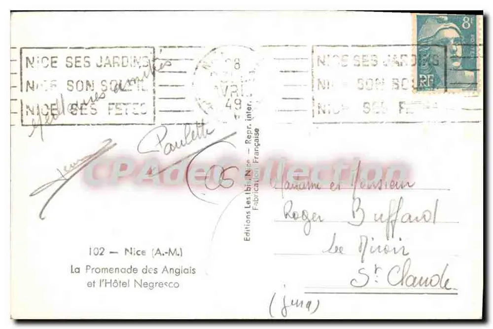 Nice — Promenade des Anglais und Hotel Negresco — Éditions Les Ibis (A-M) - Rückseite