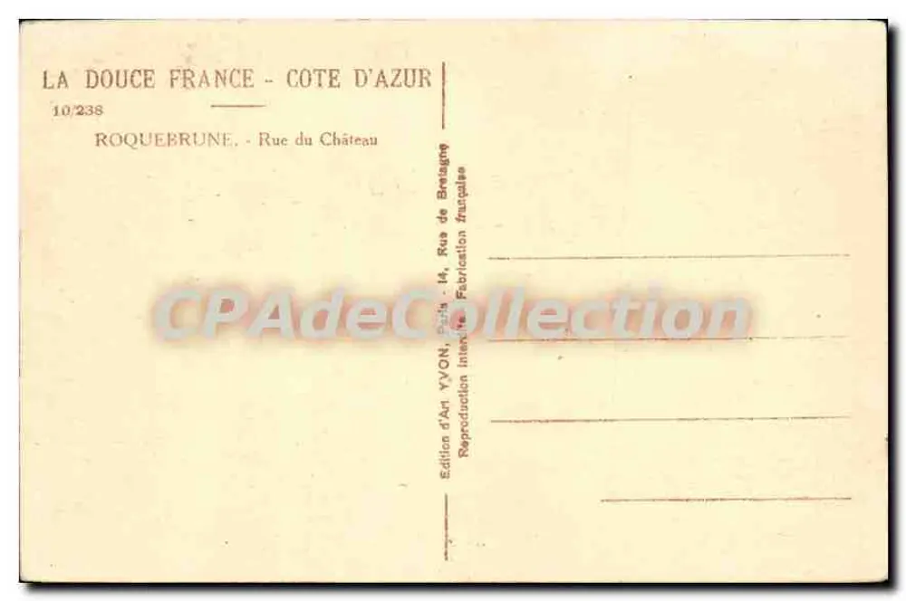 Roquebrune-Cap-Martin — Rue du Château — Édition d'Art YVON, Paris - Verso