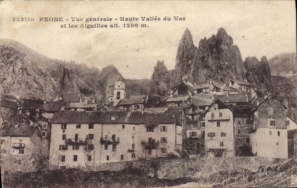 Peone - Allgemeiner Blick - Hochtal des Var und die Aiguilles, H. 1200 m - Vorderseite