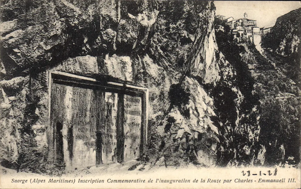 Saorge (Alpes-Maritimes) — Gedenkinscription zur Eröffnung der Straße durch Charles-Emmanuel III — unbekannter Verlag, Seriennummer 13-1-28 - Vorderseite