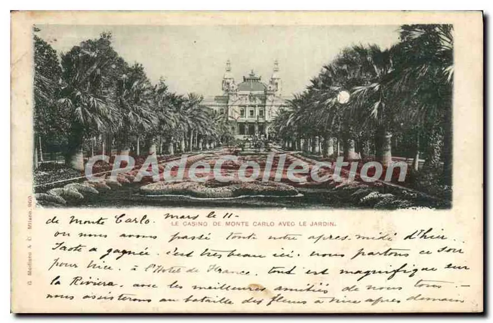 Das Casino von Monte Carlo mit dem Garten — Verlag Mariliano & C. Milano, Nr. 100 - Vorderseite