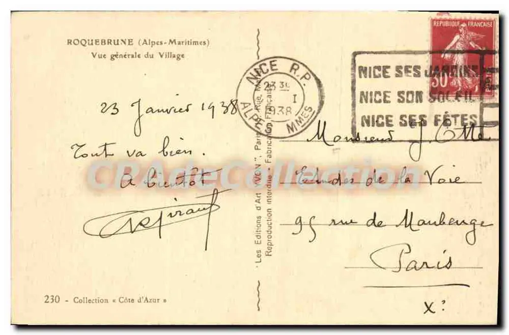 Roquebrune (Alpes-Maritimes) — Allgemeiner Blick auf das Dorf — Les Éditions d'Art 'MEN' n°230 - Rückseite