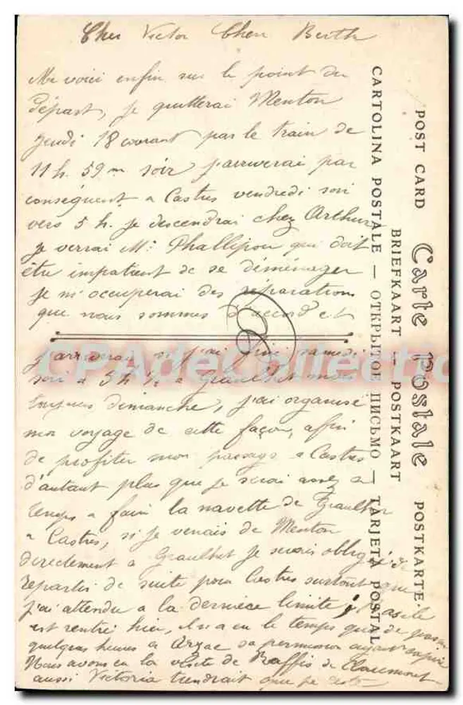 Menton — O Jardim Público — editor Cartolina Postale - Verso