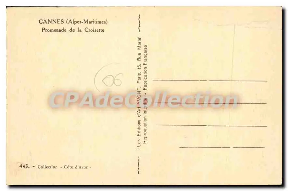 Cannes (Alpes-Maritimes) — Promenade de la Croisette — Éditions d'Art Marinel - Rückseite
