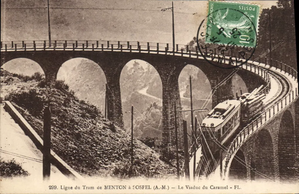 Tramlinie von Menton nach Sospel (A.-M.) — Der Viadukt des Caramel - FL. — Verlag Frères Lacir - Nîmes, Nr. 299 - Vorderseite