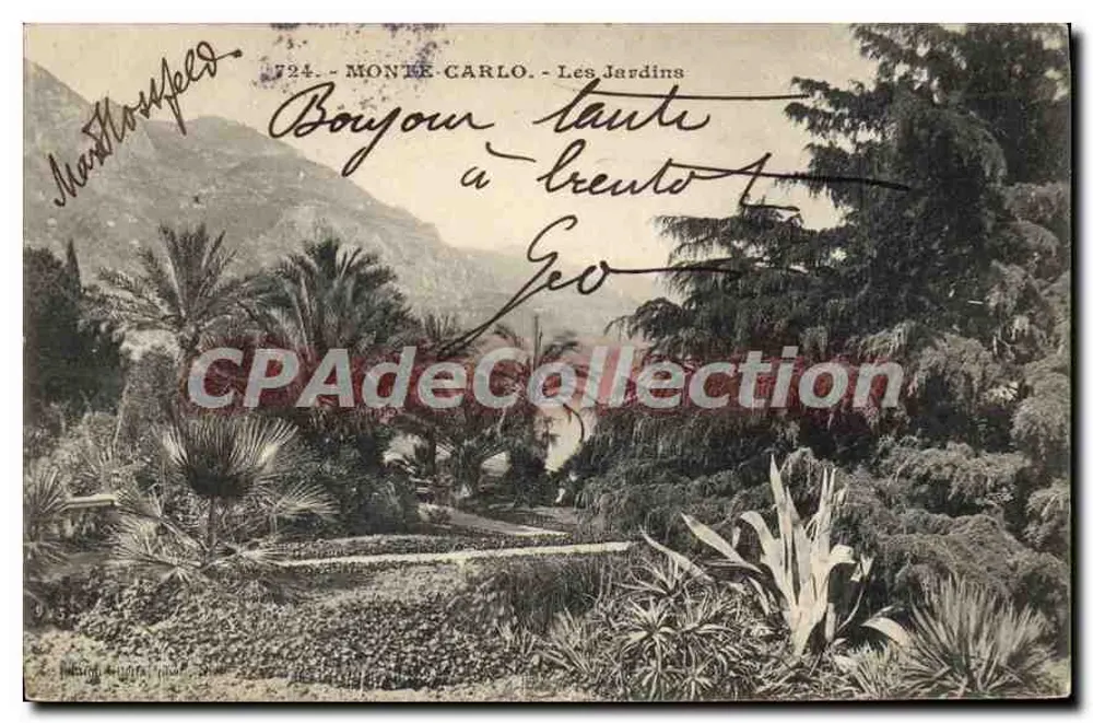 Monte-Carlo - Os Jardins — Bilhete postal antigo n°724, editor não identificado - Frente