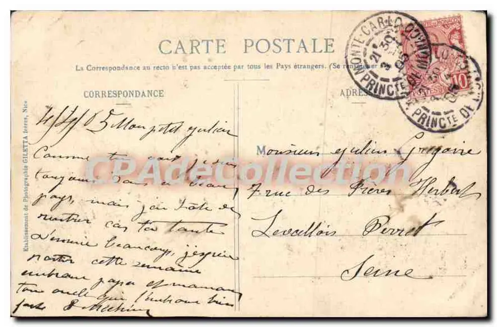 Monte-Carlo — Vista geral — Edição Giletta, fot., Nice, n° 711 - Verso
