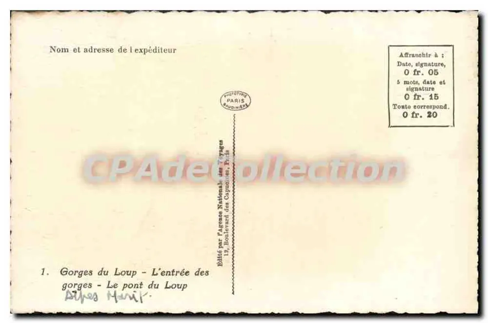 Gorges du Loup — Die Brücke des Loup — Veröffentlicht von der Nationalen Gorges-Agentur - Rückseite