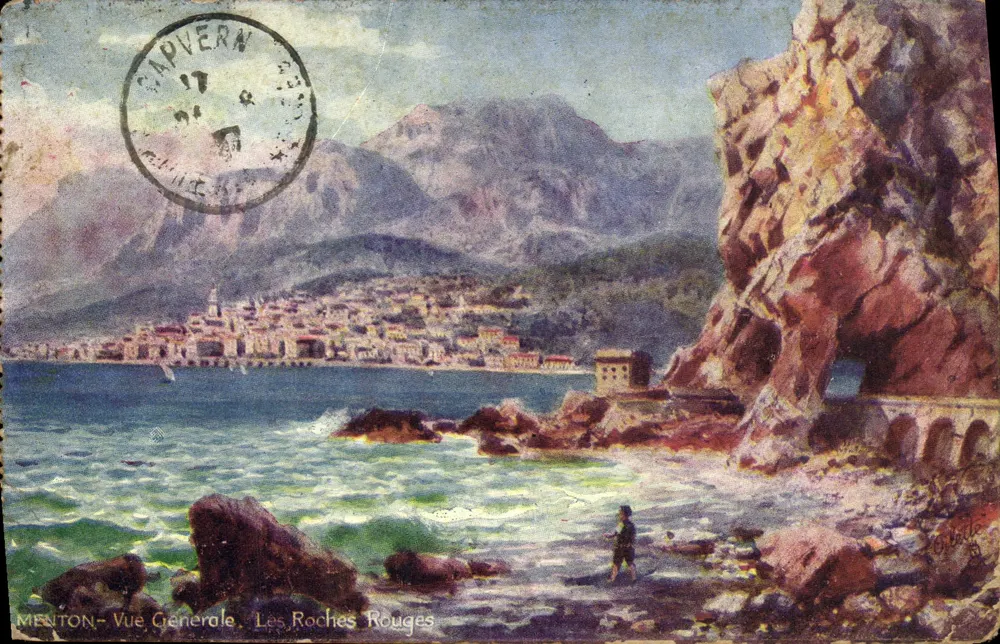 Menton - Vista Geral. As Rochas Vermelhas — editor Tuck, n° 130 - Frente