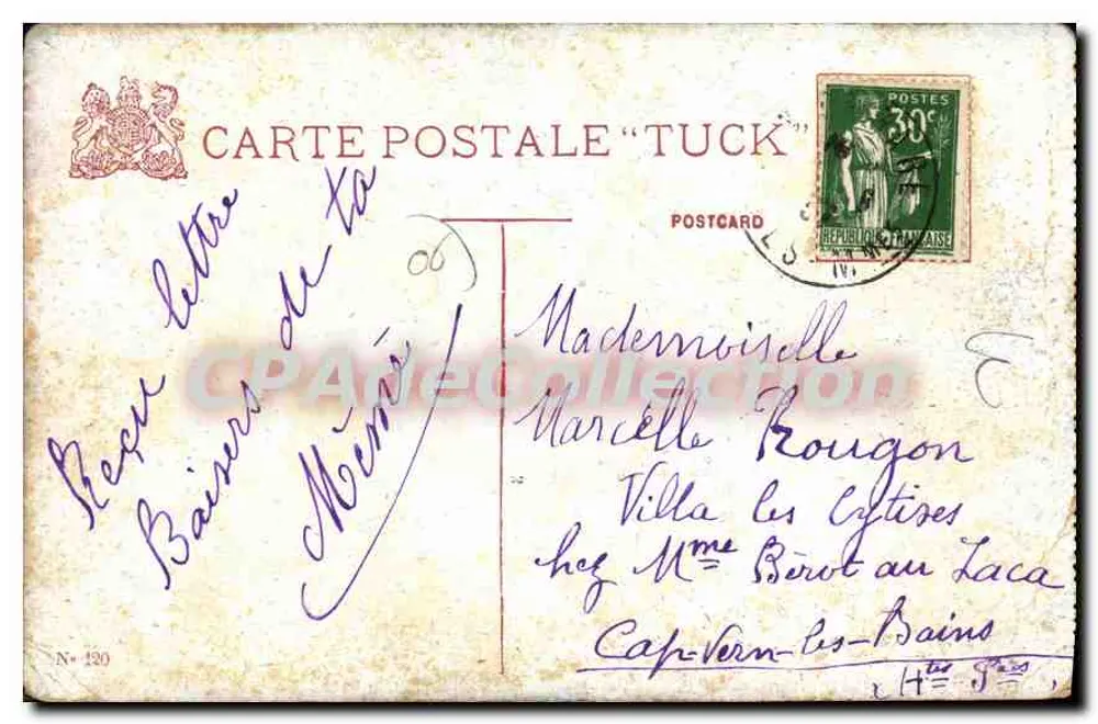 Menton - Vista Geral. As Rochas Vermelhas — editor Tuck, n° 130 - Verso