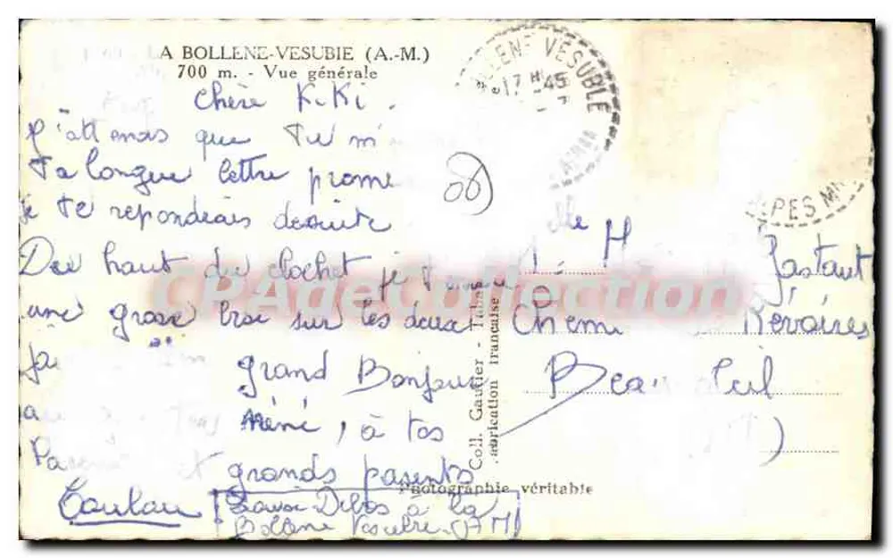 La Bollene-Vesubie (A.M.) — Vue geral — 700 m — Fotógrafo H. Mon — n° 1745 - Verso