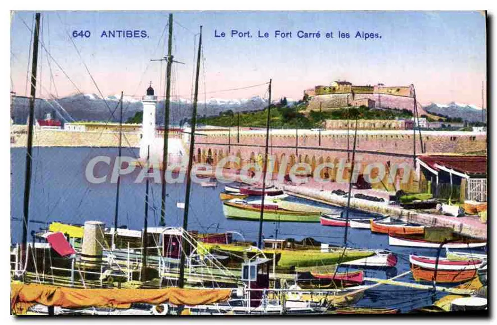 Antibes — Der Hafen, das Fort Carré und die Alpen — Vintage Postcard/Antike Ansichtskarte, Nr. 640 - Vorderseite