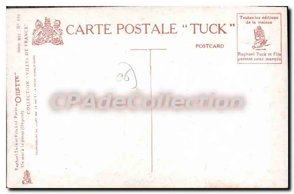 Menton - Gärten und das Casino — Tuck, Serie 905 - Rückseite