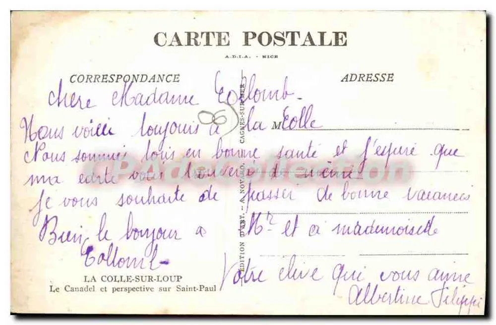La Colle-sur-Loup — Panoramablick — Édition D'Art. - Nice - Rückseite
