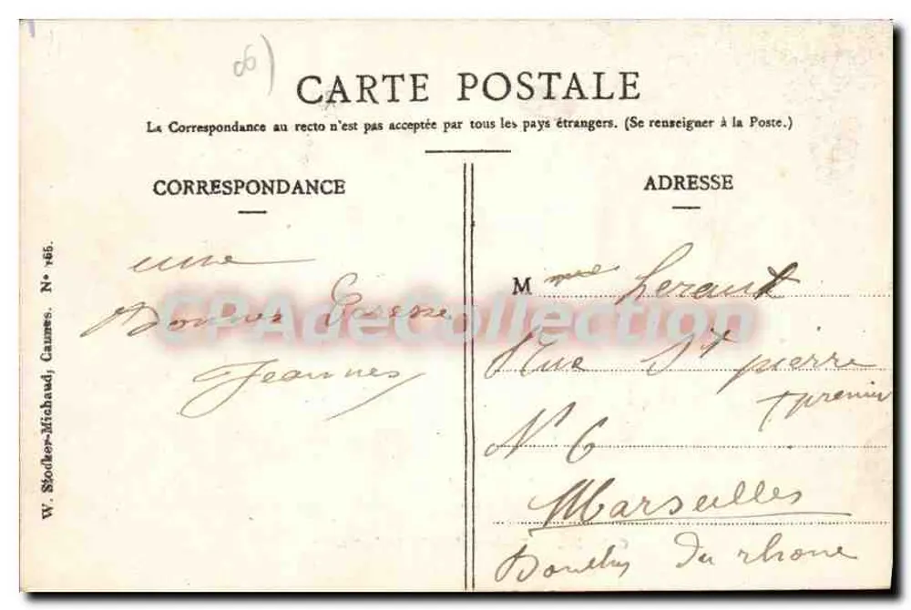 CANNES — Boulevard de la Croisette — W. Stodker-Michaud, N° 185. - Verso