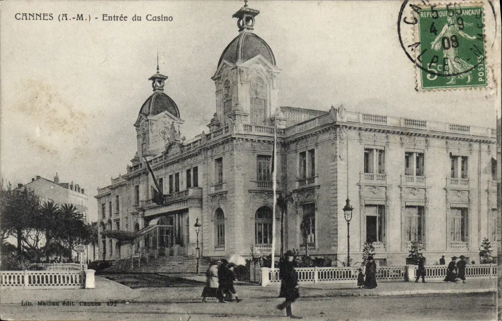 CANNES (A.-M.) - Entrada do Casino — Lib. Maillan Edit. Cannes 102 - Frente