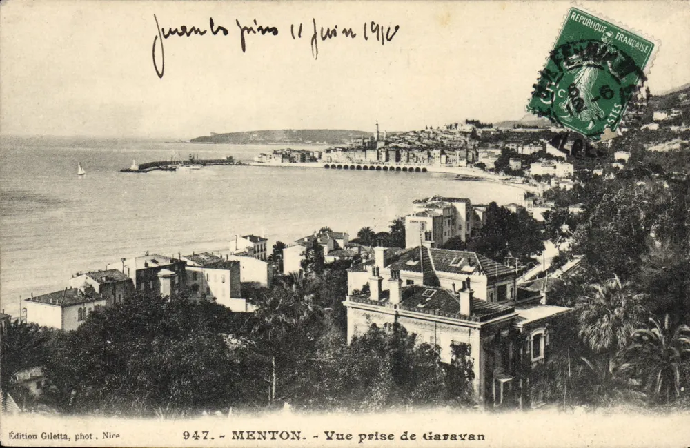 Menton - Vista tirada de Garavan — Edição Giletta, fot. Nice, n° 947 - Frente