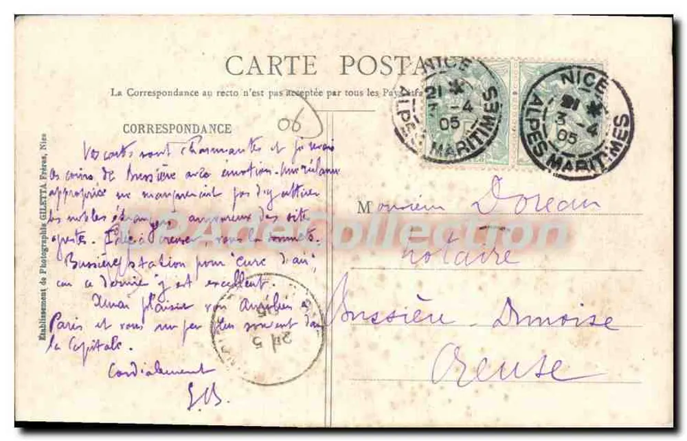 Nice - Hotel des Anglais und Cercle de la Méditerranée — Künstlerische Sammlung, Edition Giletta, phot., Nice, Nr. 71 - Rückseite