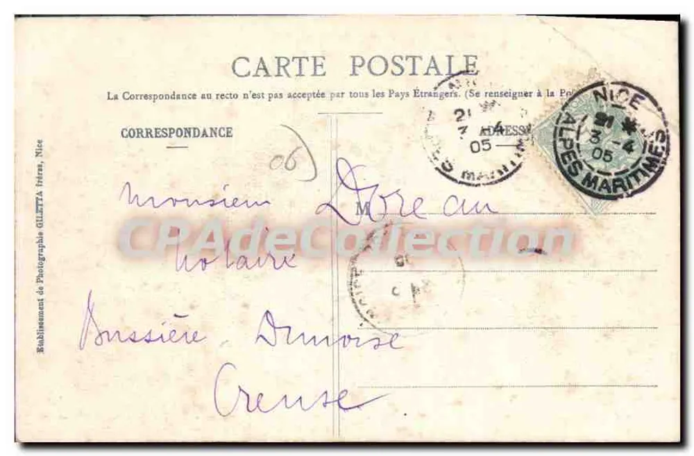 Cimiez - Hotel Riviera-Palace — Künstlerische Sammlung — Ausgabe Giletta, Nizza, Nr. 66 - Rückseite