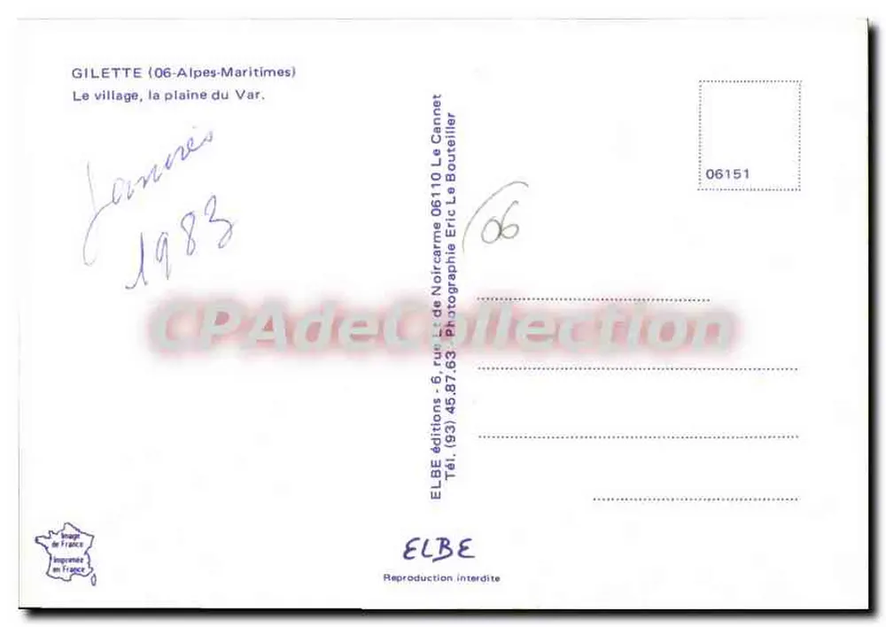Gilette (06-Alpes-Maritimes) — Blick auf das Dorf und die Ebene des Var — ELBE Verlag - Rückseite