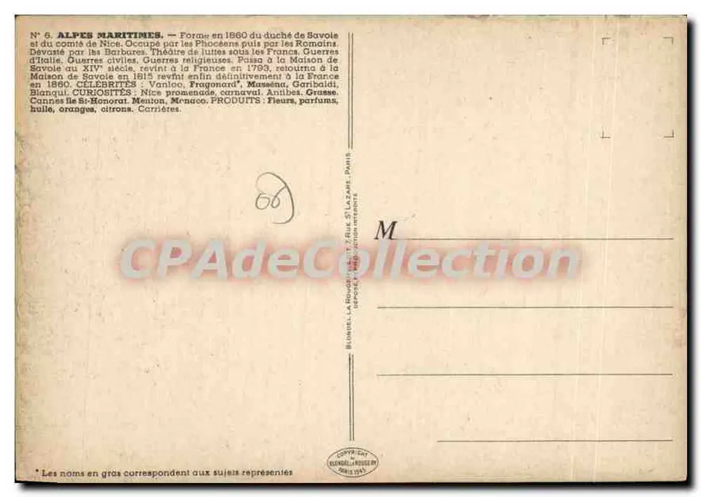 Alpes-Maritimes — N°6 — Verlag: Blonot, Paris - Rückseite