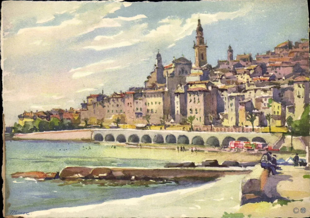 Vista de Menton — pintura a água — editor CPAdedeCollection - Frente