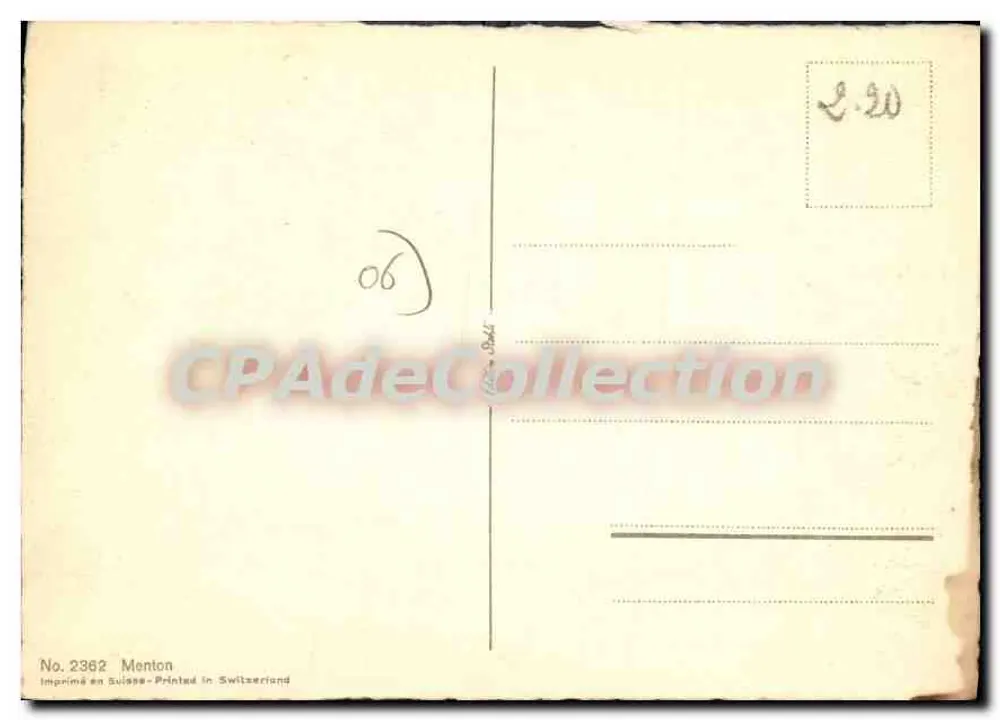 Vista de Menton — pintura a água — editor CPAdedeCollection - Verso