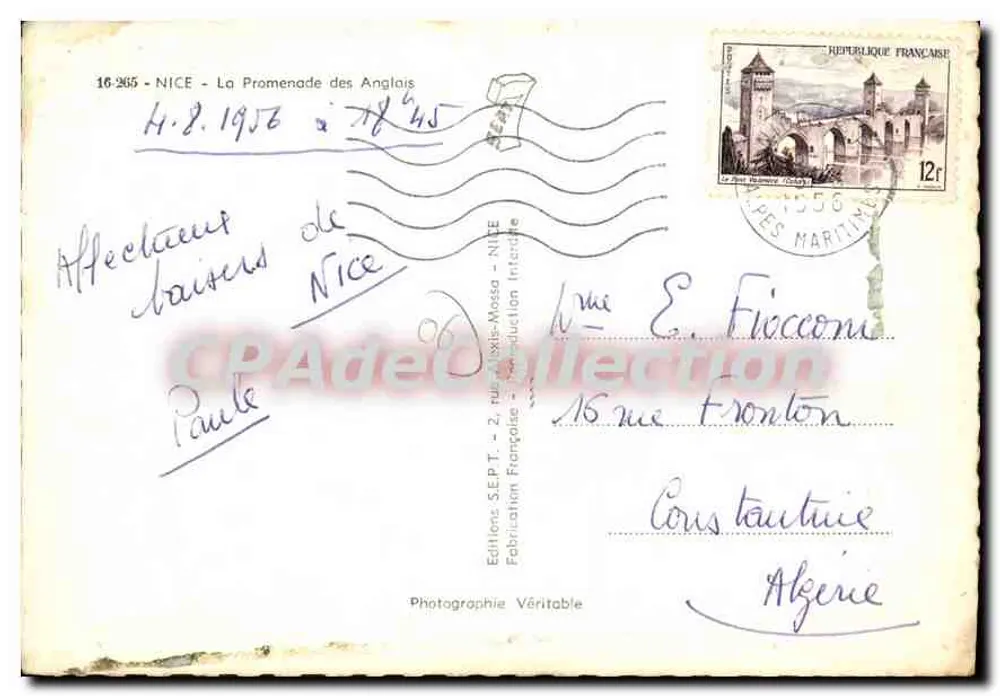 A Promenade dos Ingleses — Nice — Edições S.E.P.T. - 2, rue Alexis-Mossa - NICE - Verso