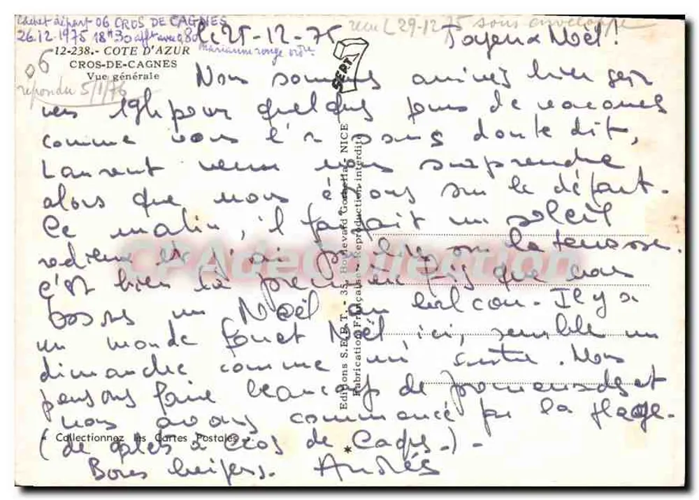 Cros-de-Cagnes — Vista geral — Edições S.E.B.T. - 35, Boulevard Gambetta - Verso